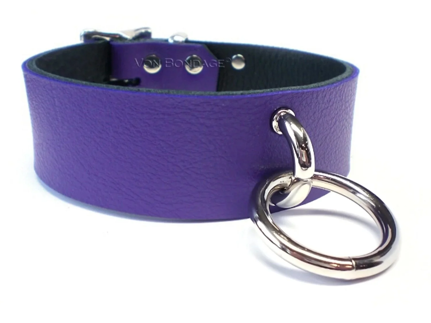 Purple Leather BDSM slave Collar with Handle Loop and Ring