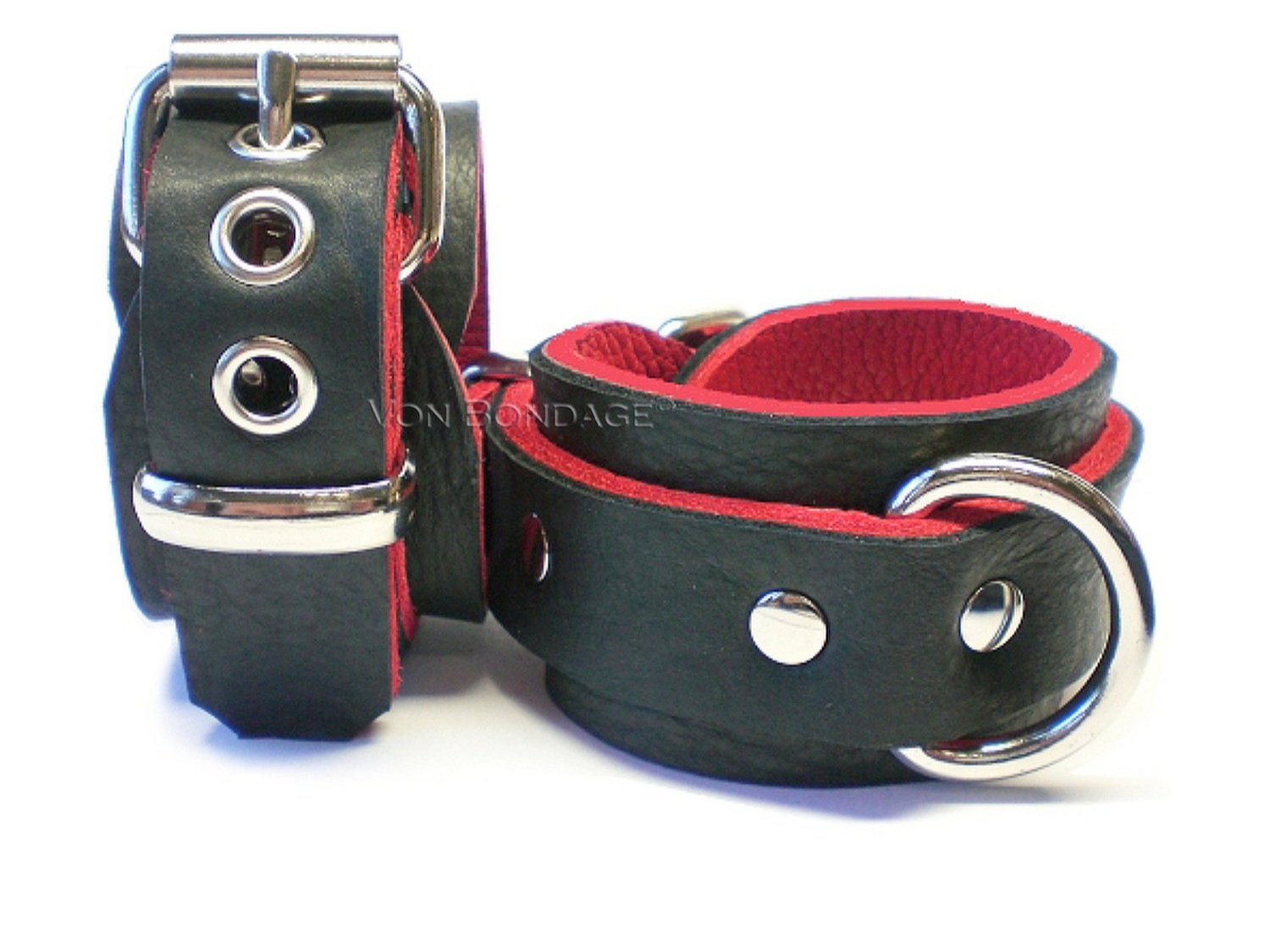 Bison Leather BDSM Restraints lined in Red Bullhide