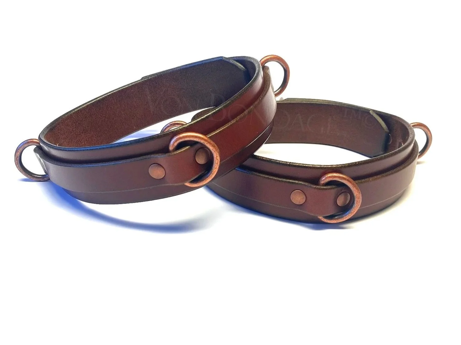 Brown Leather Thigh Cuffs Copper D-rings