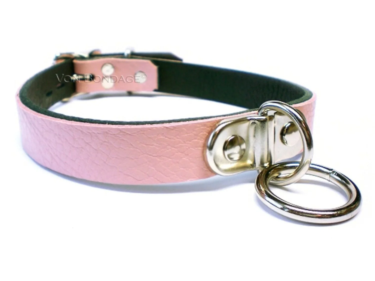 Pink Leather Collar with Plated D&O Ring