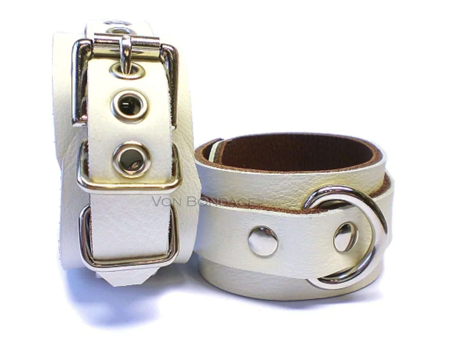 White Leather Restraints with 3/4" Dee Rings