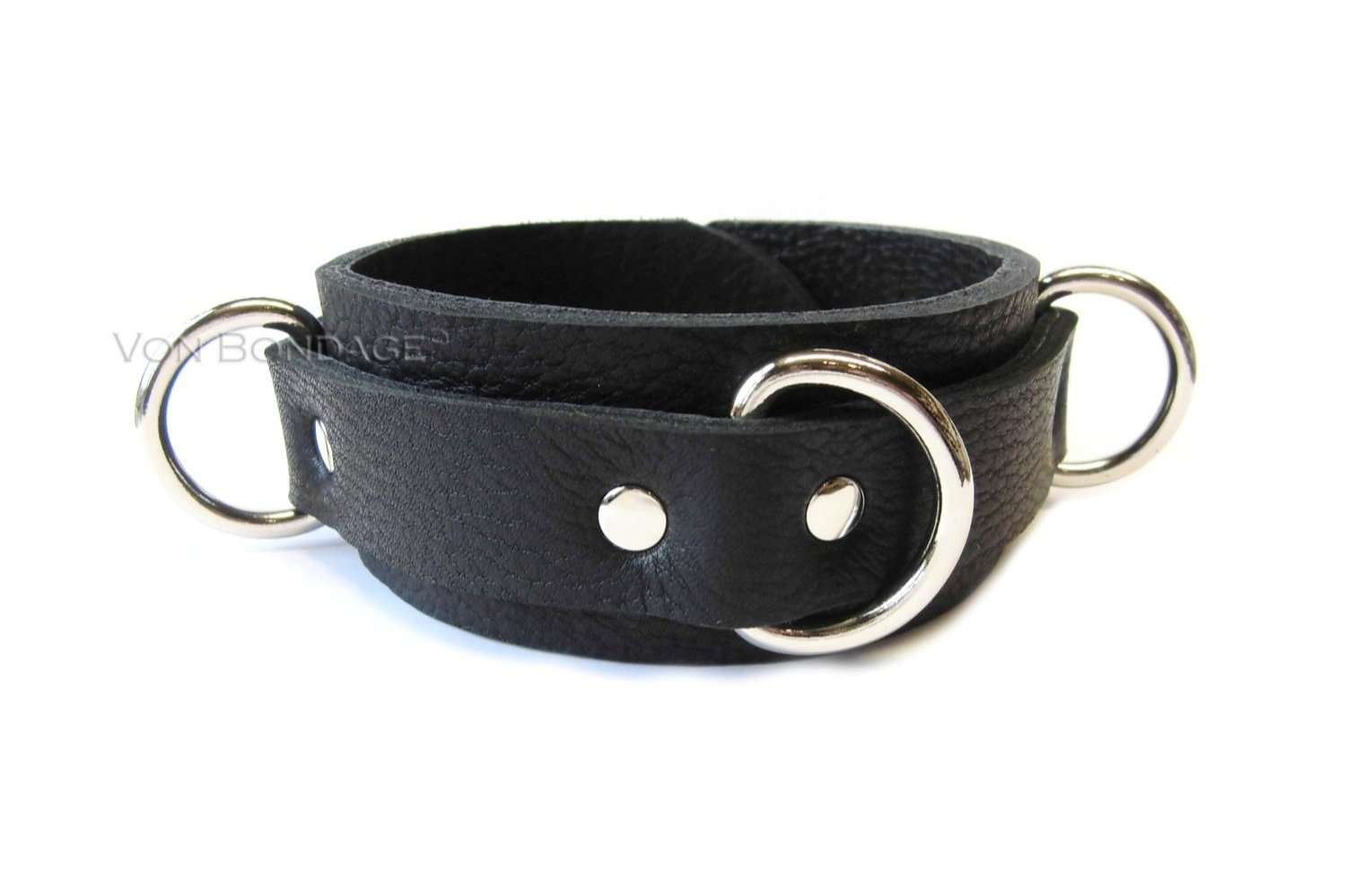 bison bullhide Leather BDSM Collar with 3 Dee Rings