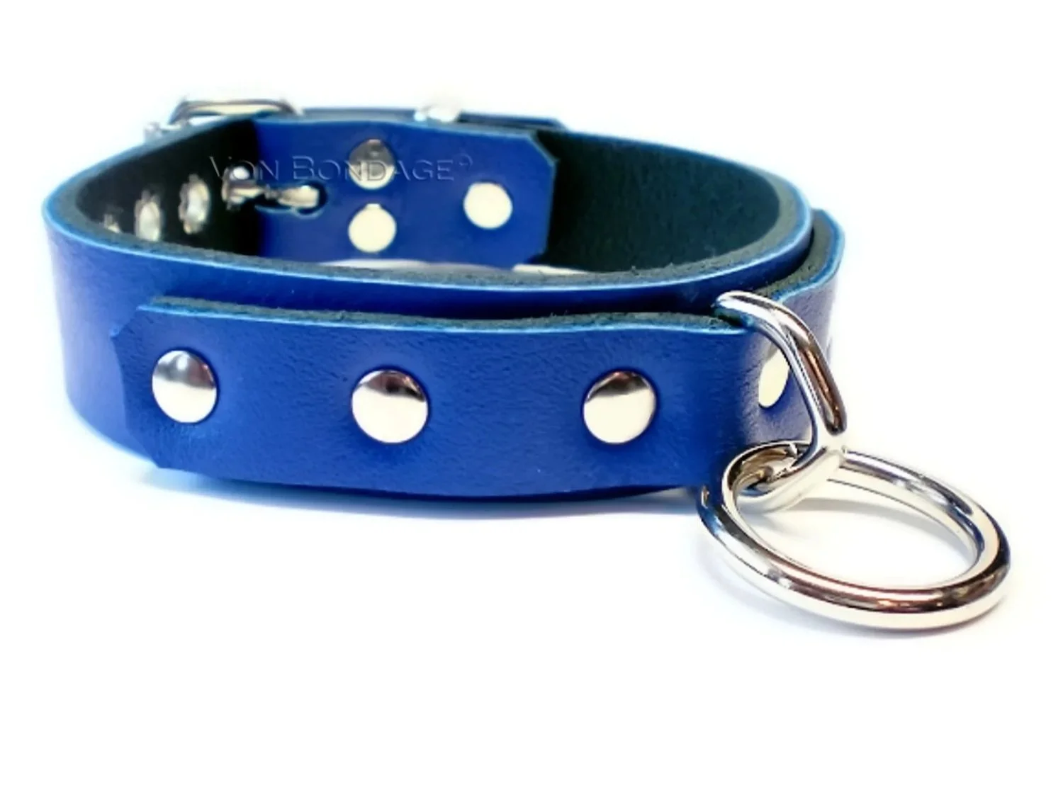 Bondage Collar in blue leather with Dee and O Ring