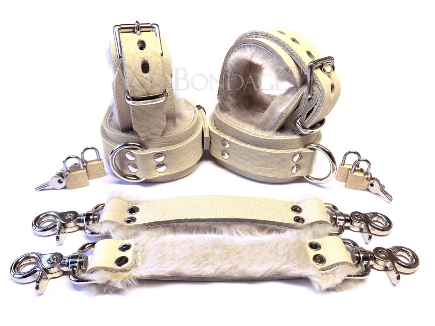 Fur-lined Restraints Bondage Set in Cream Sheepskin