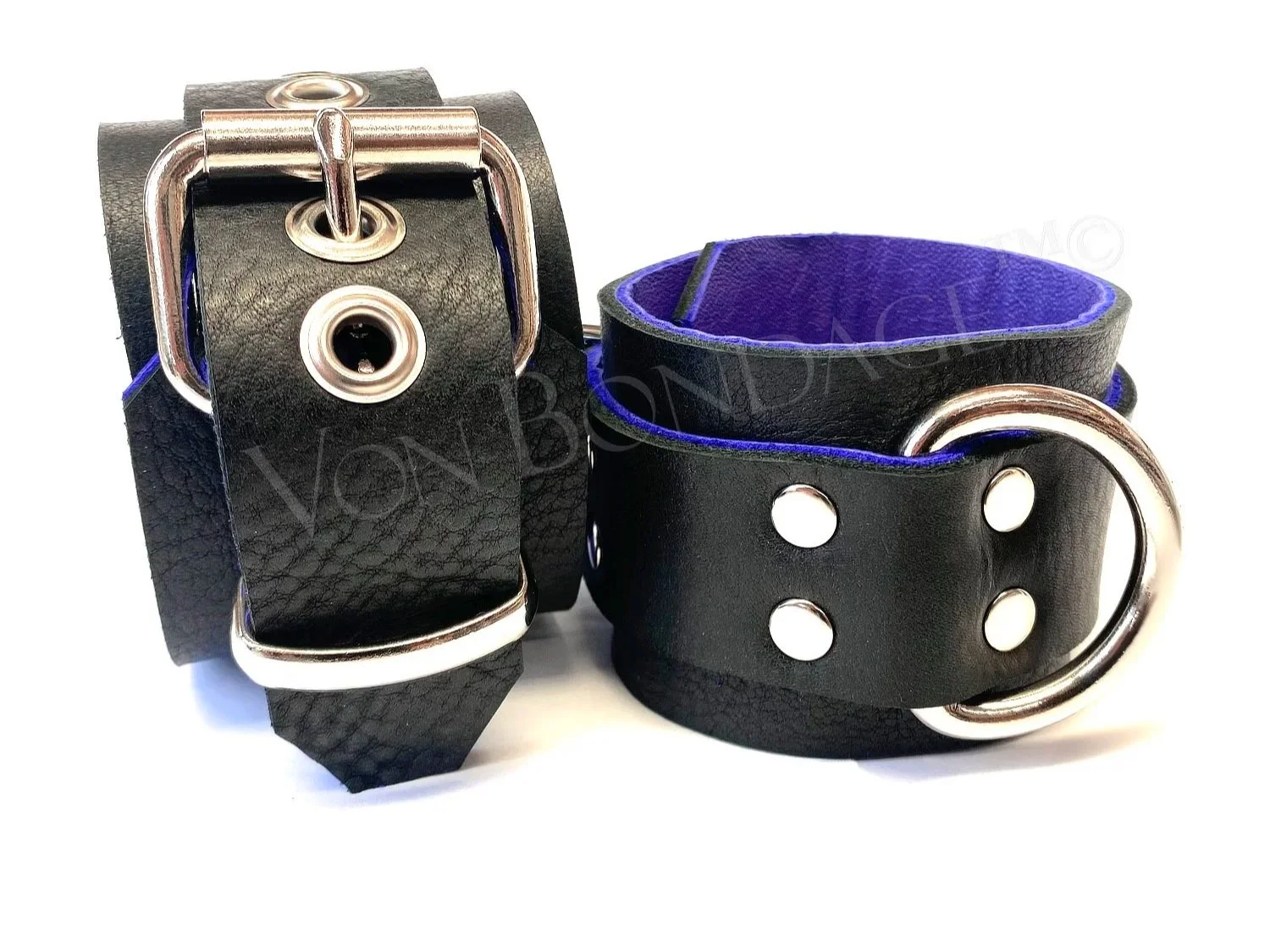 Pair of Bondage Restraints lined in soft purple leather