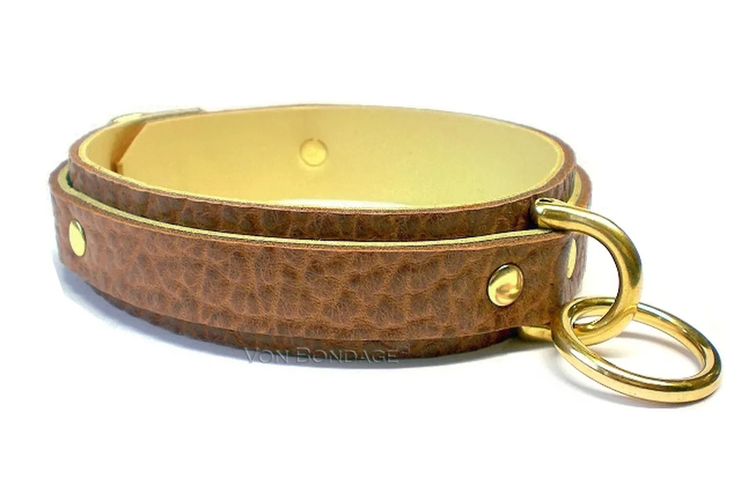 Cognac Bullhide slave Collar with Brass Bondage Ring