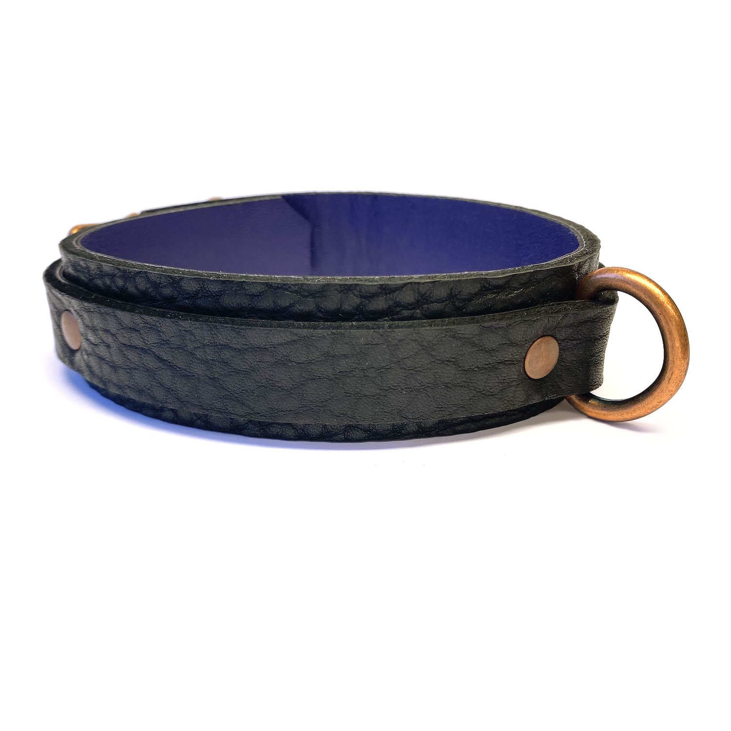 1.25 Black Bullhide Purple Lambskin BDSM Collar with Copper D-ring.jpg