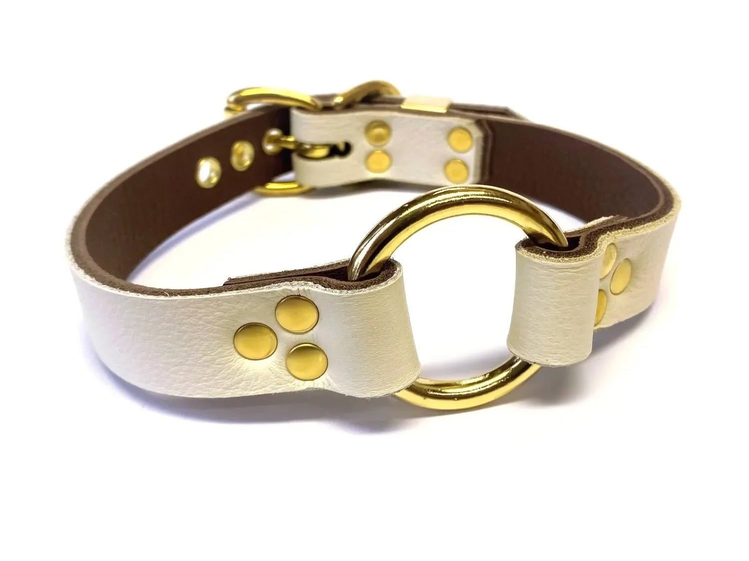 white leather choker with brass O-ring