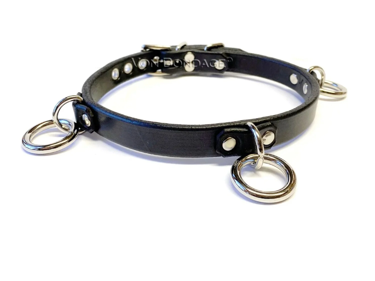 Black Leather Day Collar with 3 Rings