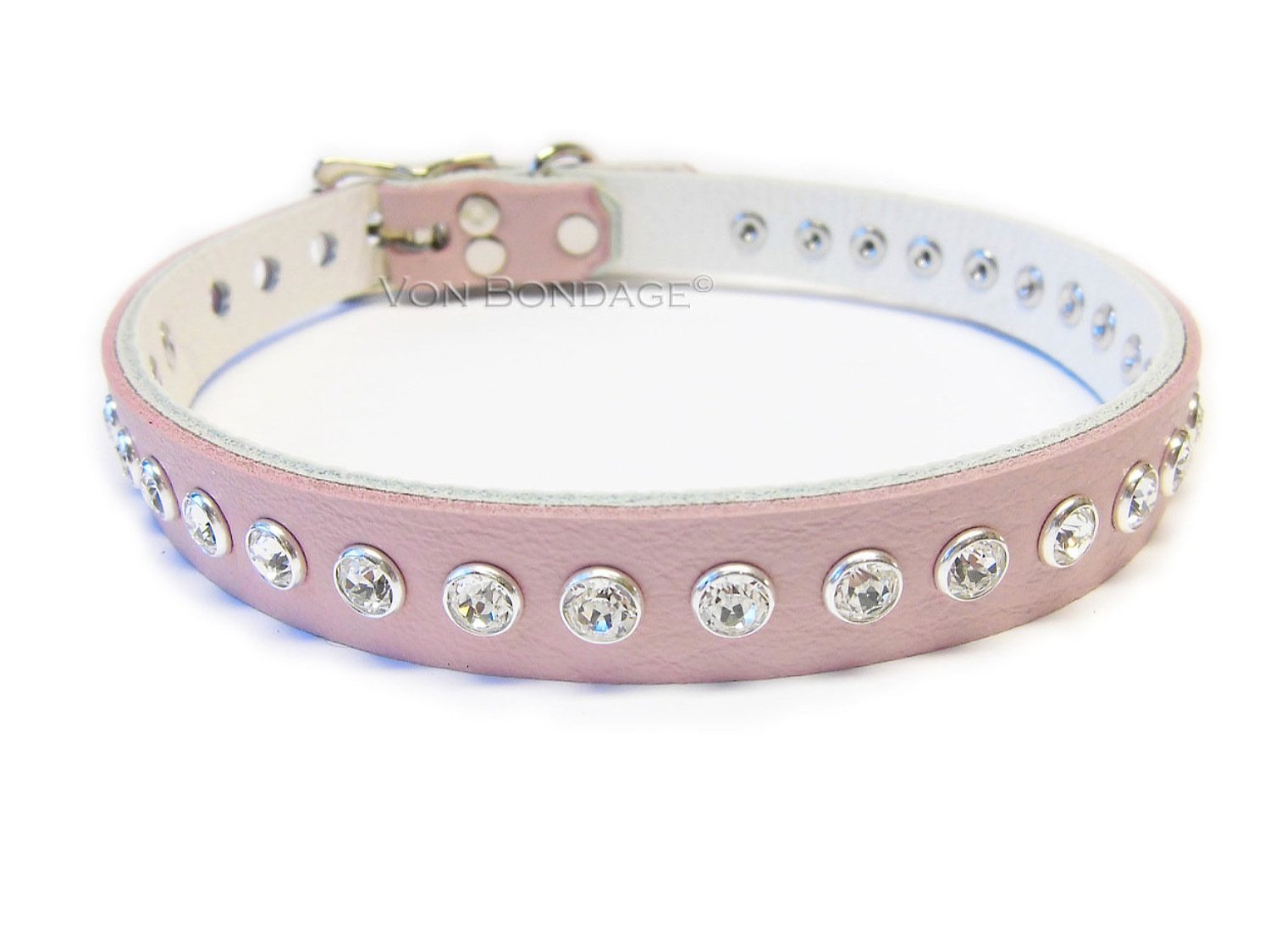 Light Pink Lockable slave Collar with Swarovski Crystals