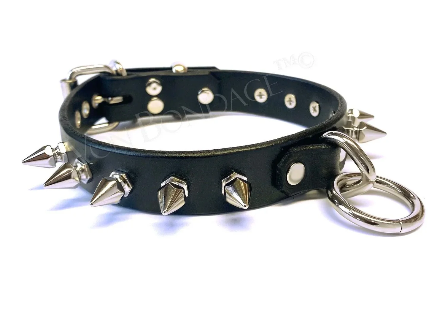 Black Leather Spiked Collar with Bondage Ring