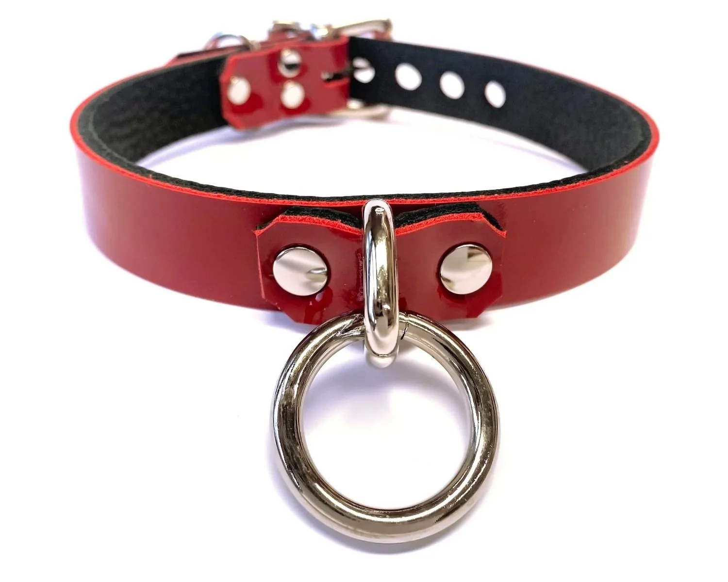 Red Patent Leather BDSM Collar with Bondage Ring