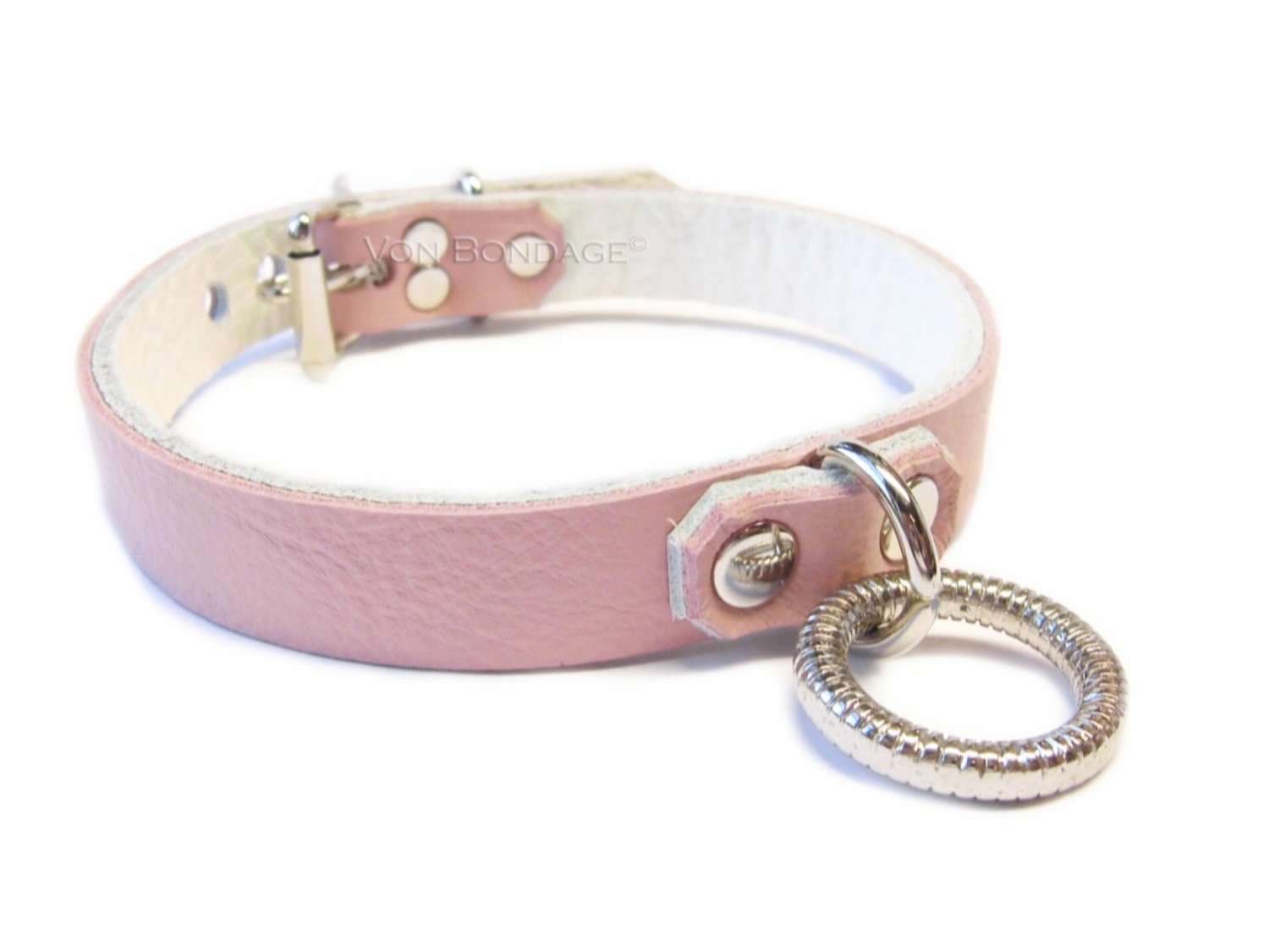 Light Pink BDSM Day Collar with Tiny Ribbed Ring