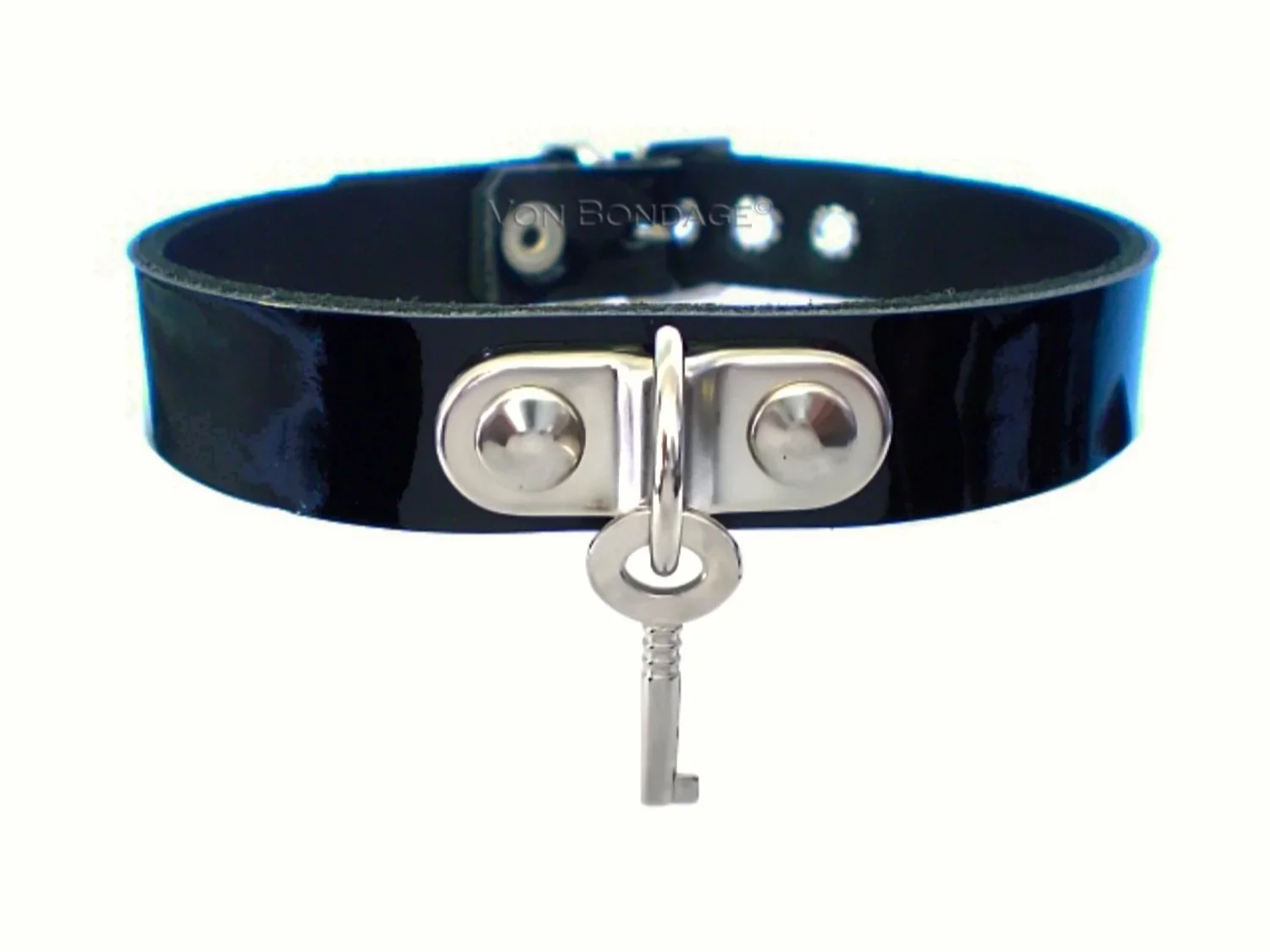 Black Patent Leather Collar with plated dee ring and key