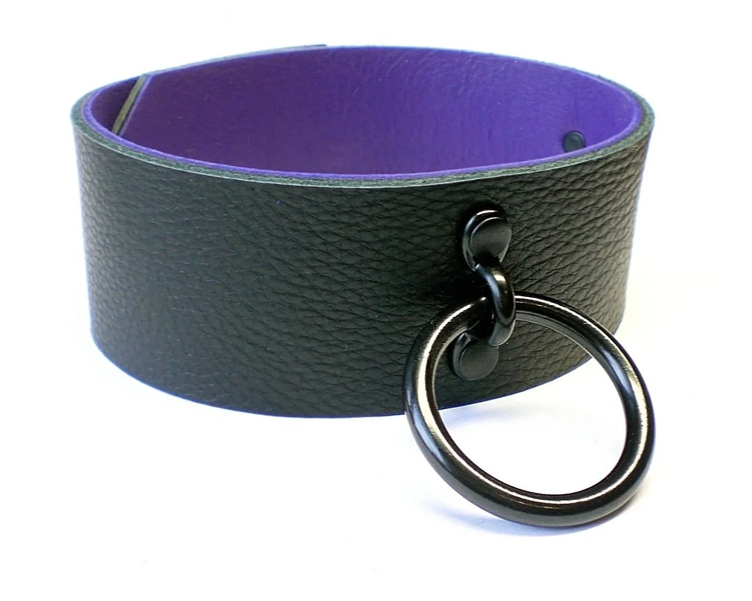 Black & Purple BDSM slave Collar with Large Black Ring
