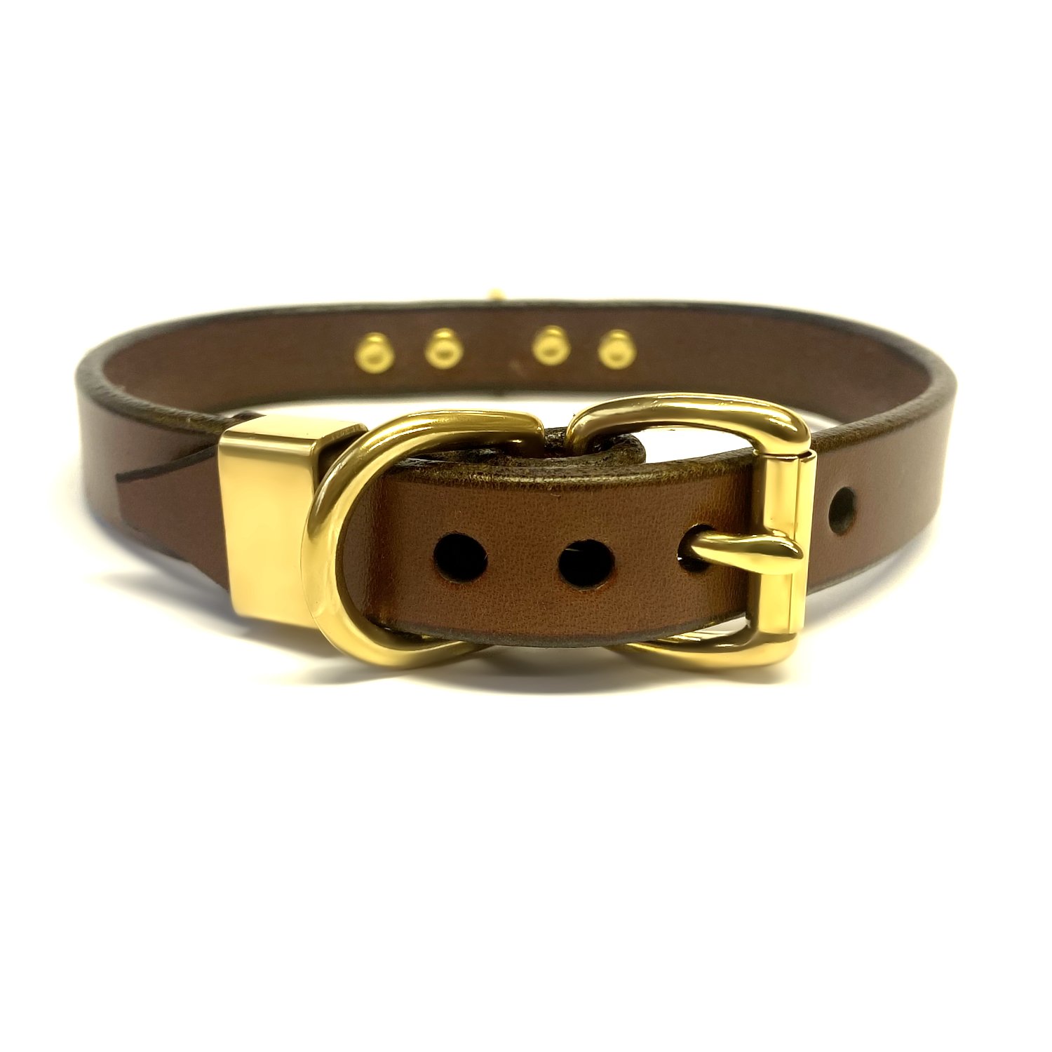 brow leather collar with brass buckle