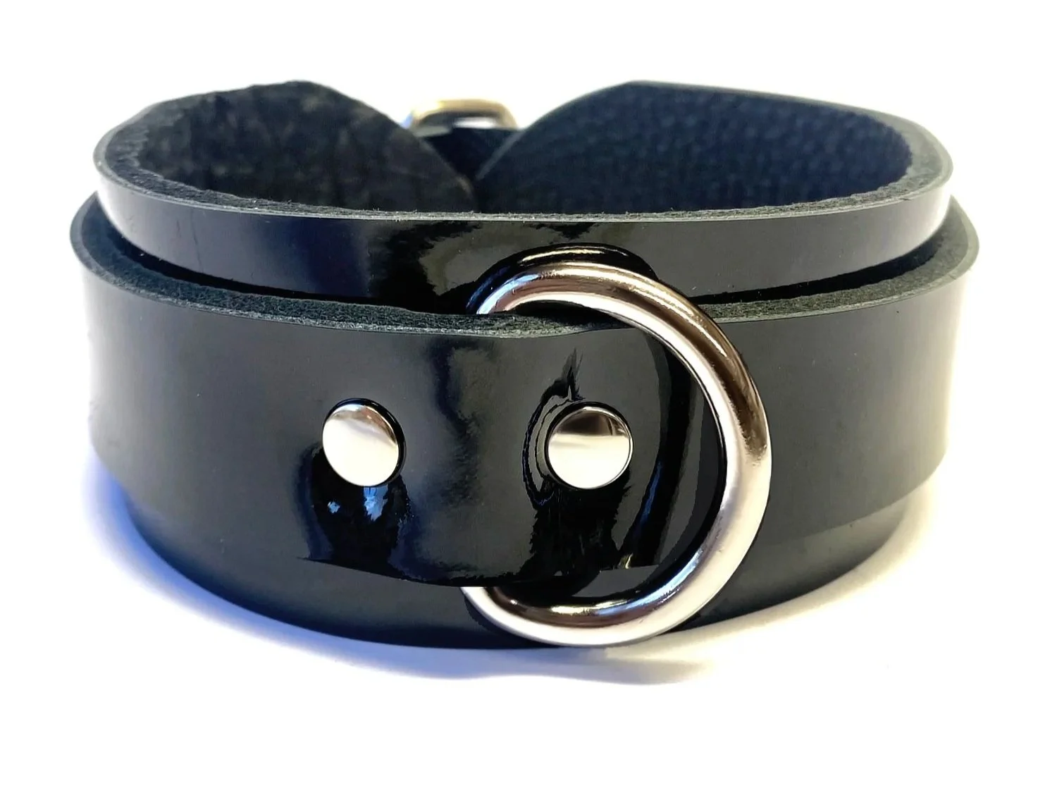 Black Patent Leather BDSM Collar with D-ring
