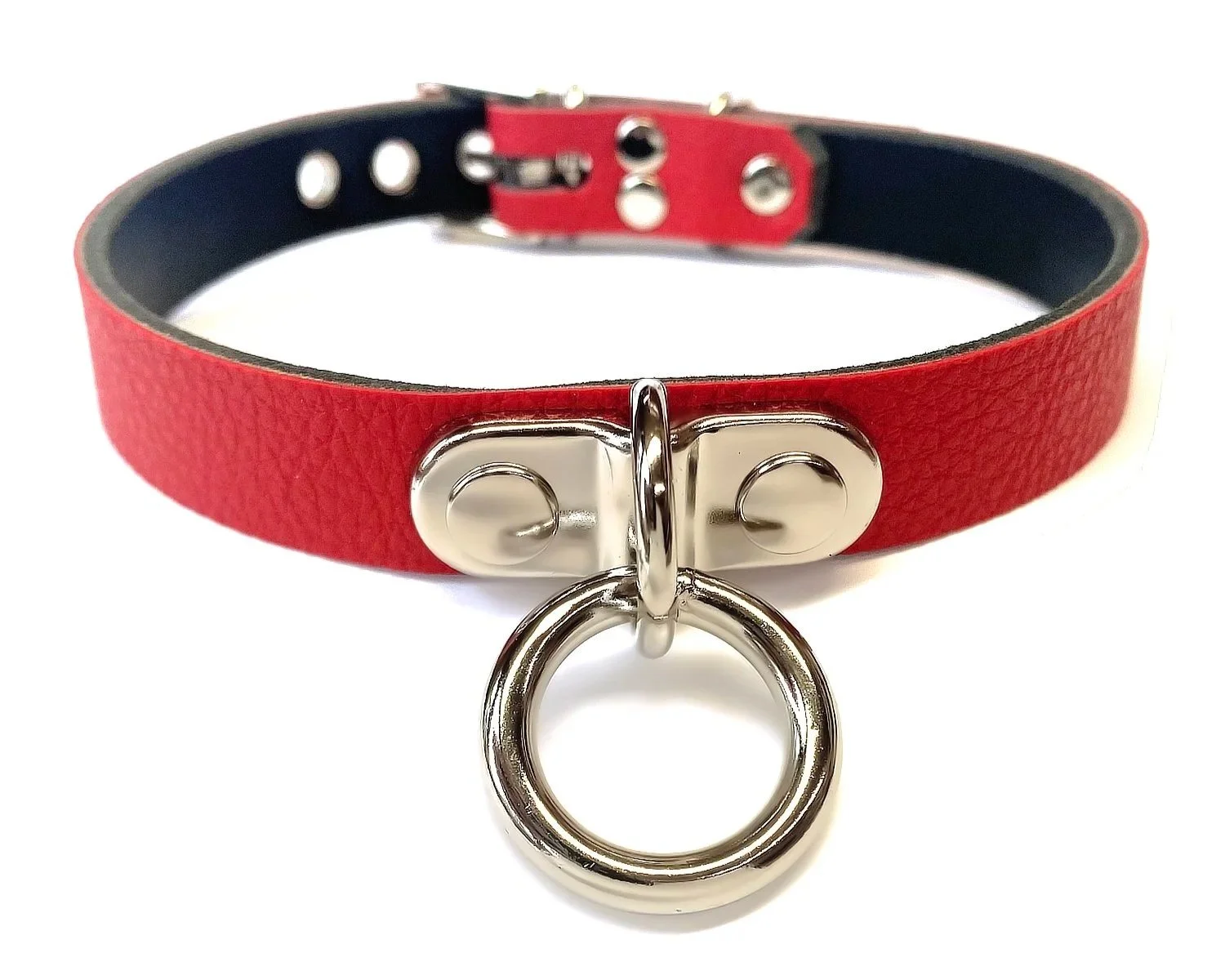 Classic Red Faux Leather Vegan slave Collar with plated D&O Ring