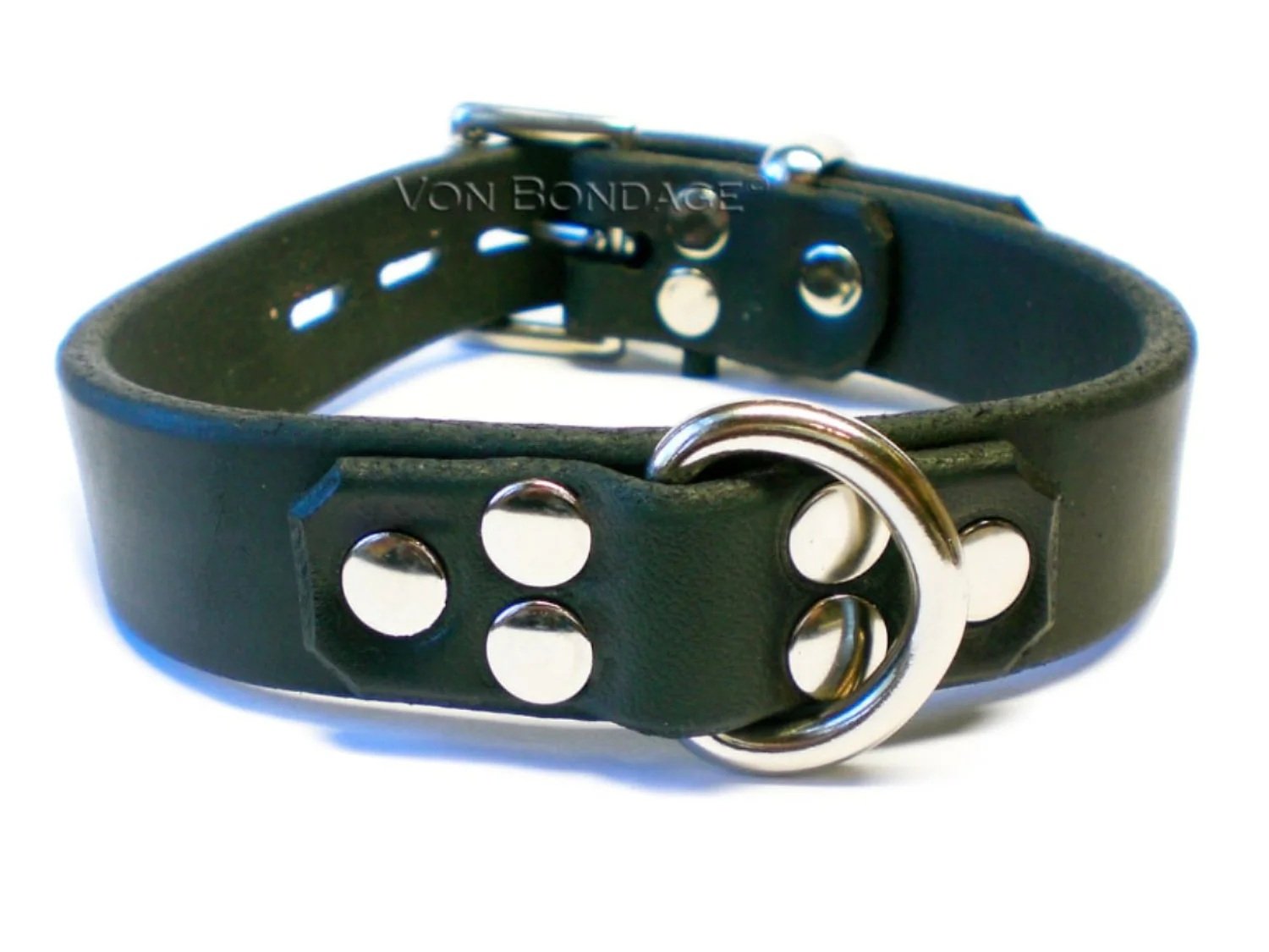 Black Leather BDSM Collar with Strong D-ring