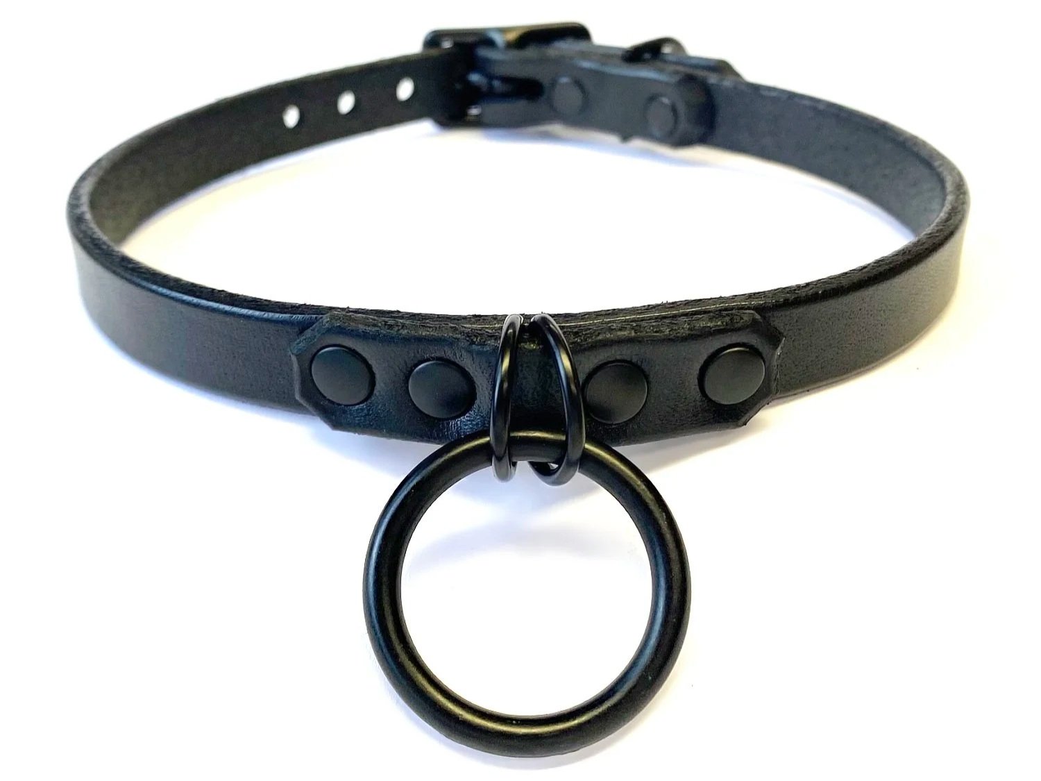 Black Latigo Leather Day Collar with double d-ring and O-ring