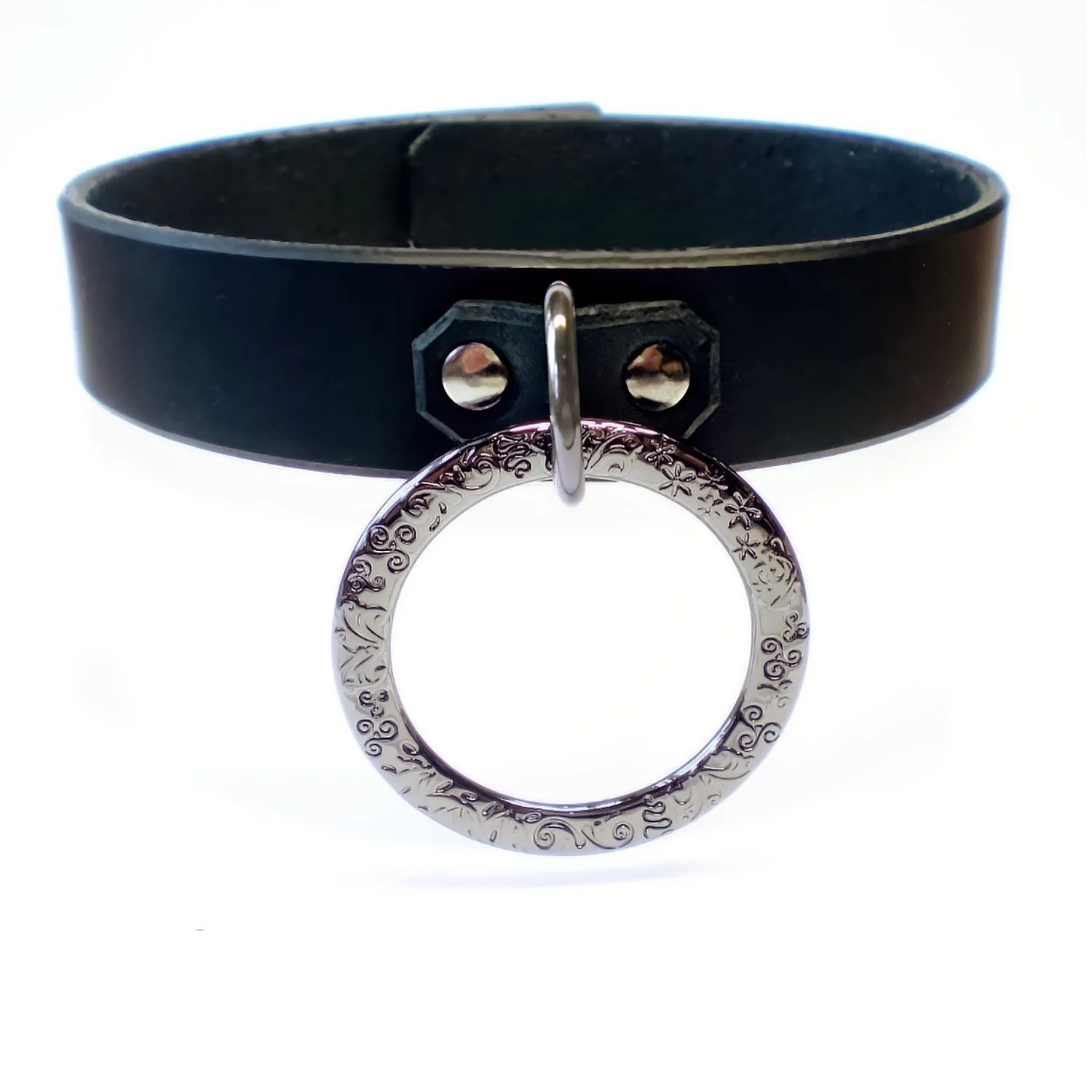 Lockable BDSM Collar with Engraved Fancy Ring