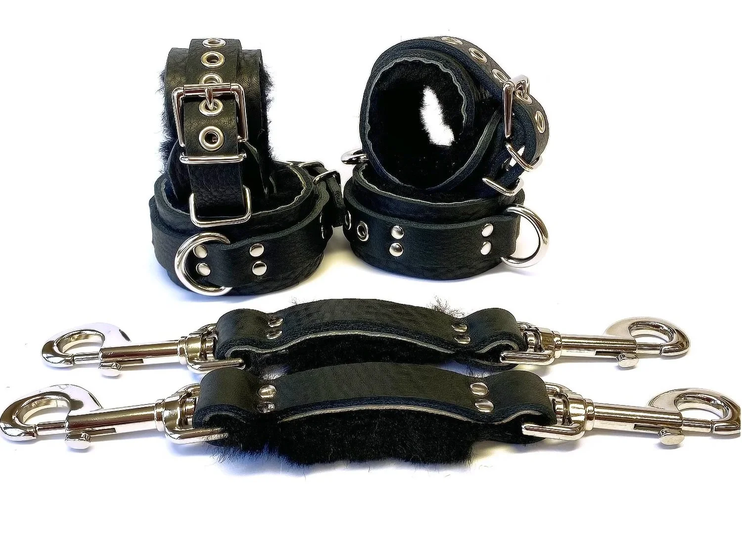Lockable Restraints Set lined in Black Sheepskin Fur