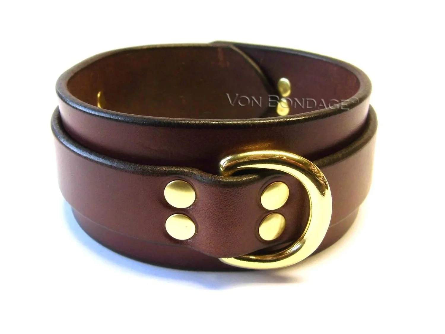 Brown Leather Collar with large brass gold d ring