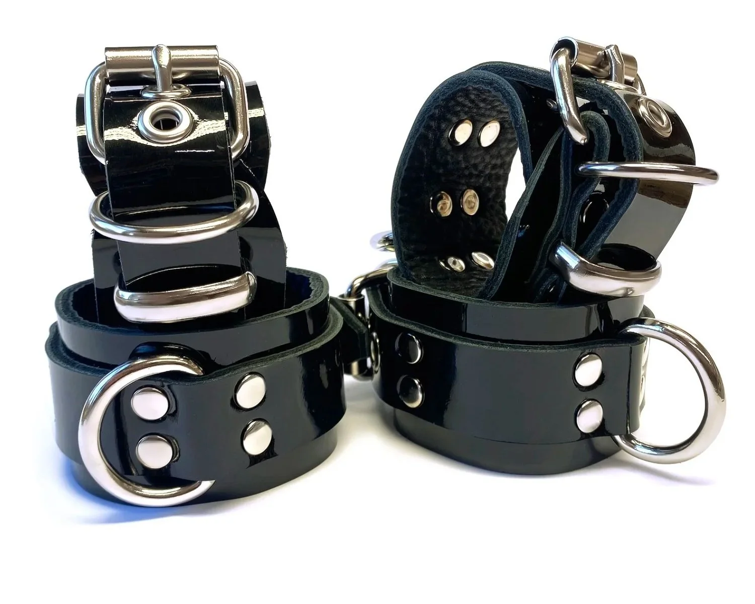 Black Patent Leather Wrist & Ankle Restraints BDSM Set