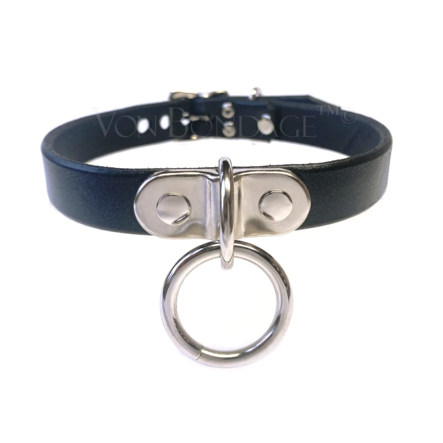 Black Leather Collar with Plated D&O Ring