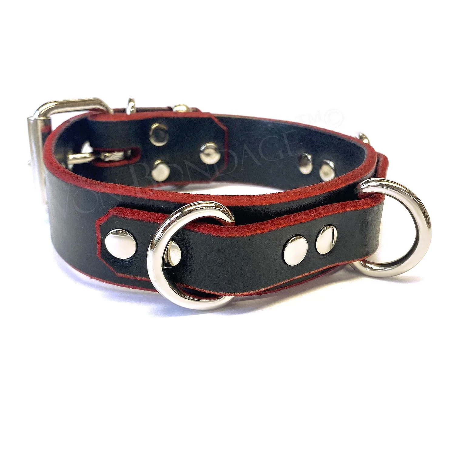 Red Edge Lockable BDSM Collar with 3 Small D-Rings