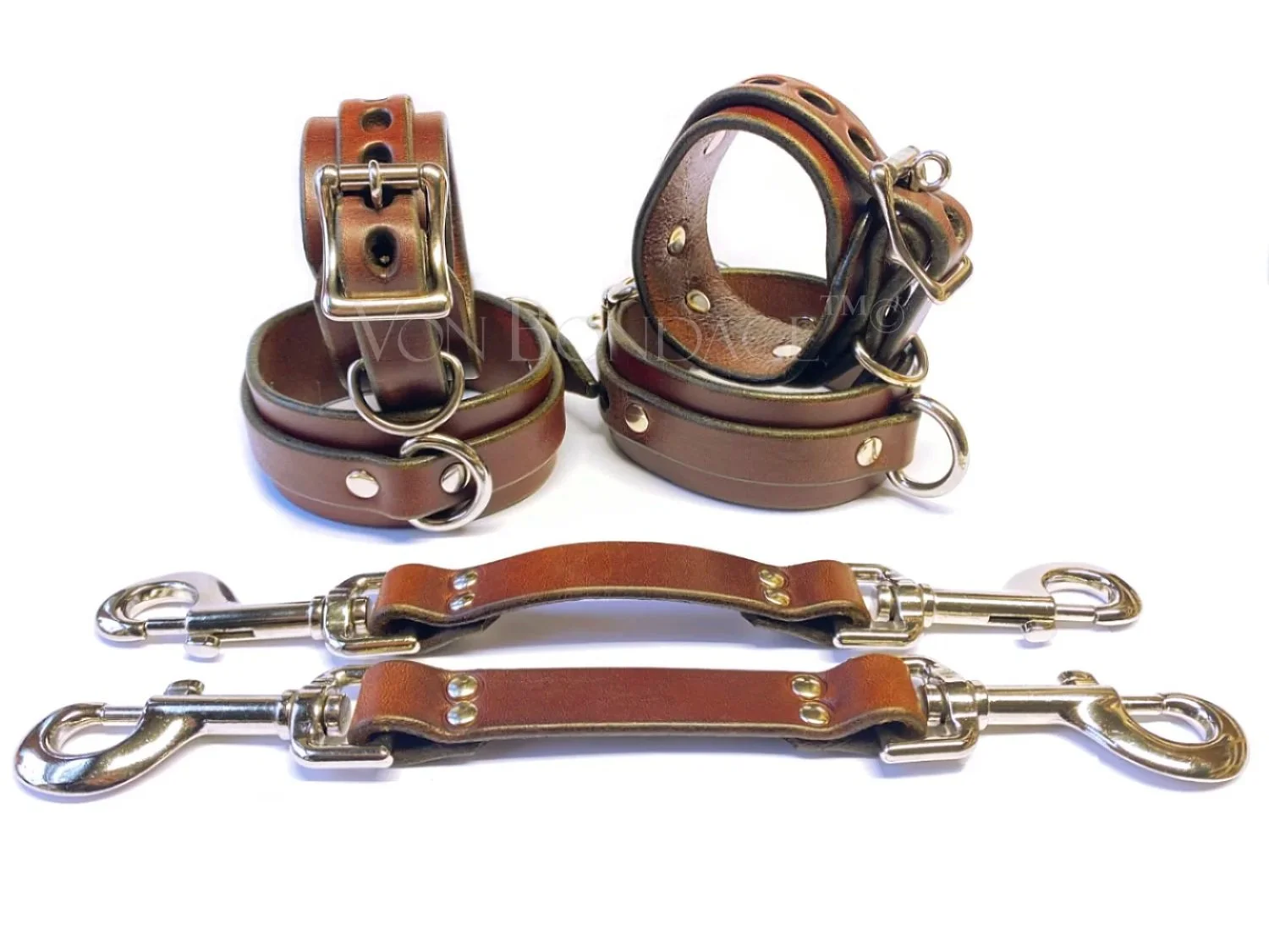 6 piece brown leather restraints set in brown bridle leather