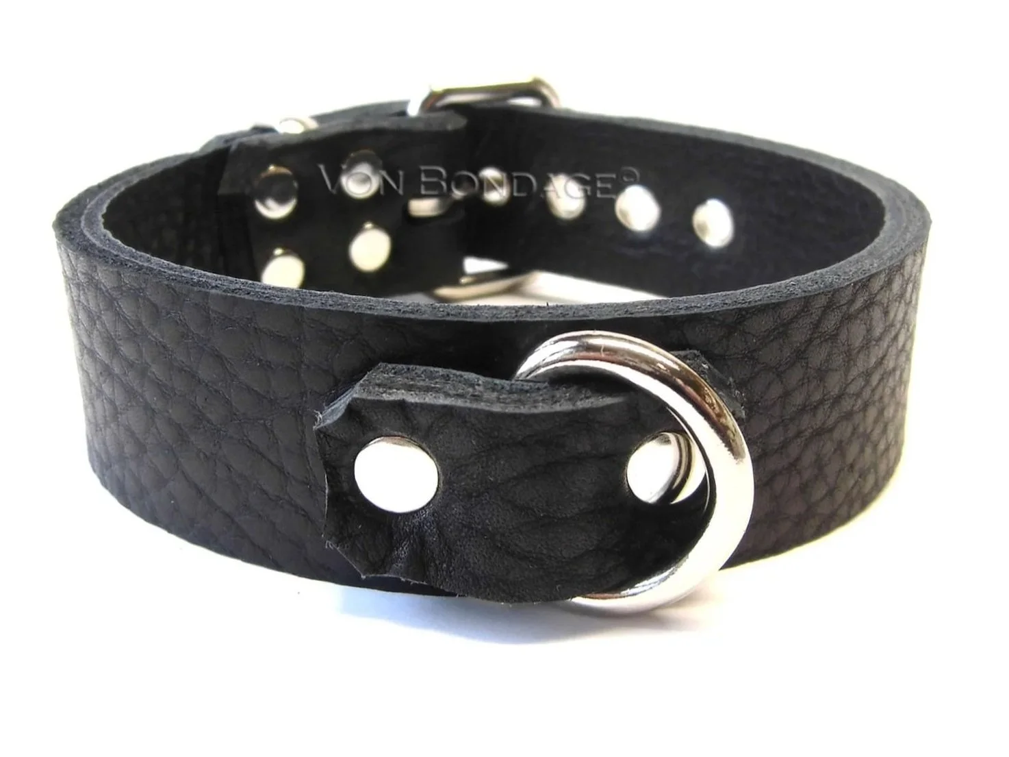 Black Bullhide Bison Leather BDSM Collar with Small D-ring