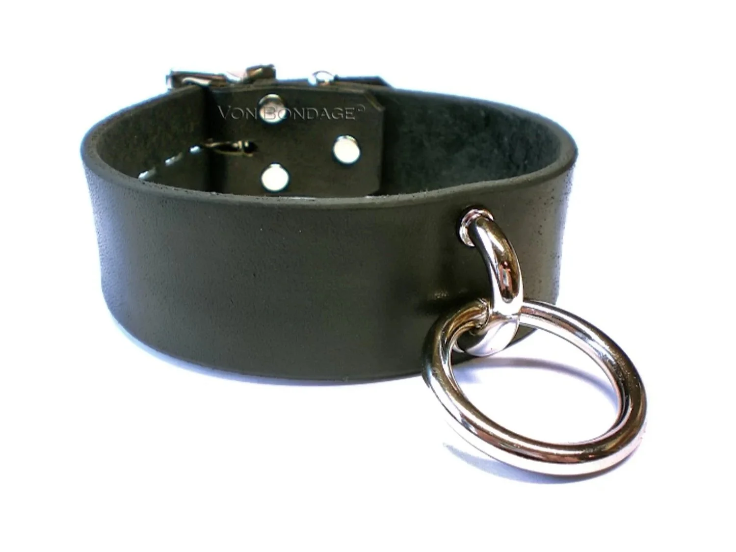 Black Latigo BDSM slave Collar with Handle Loop and  Ring