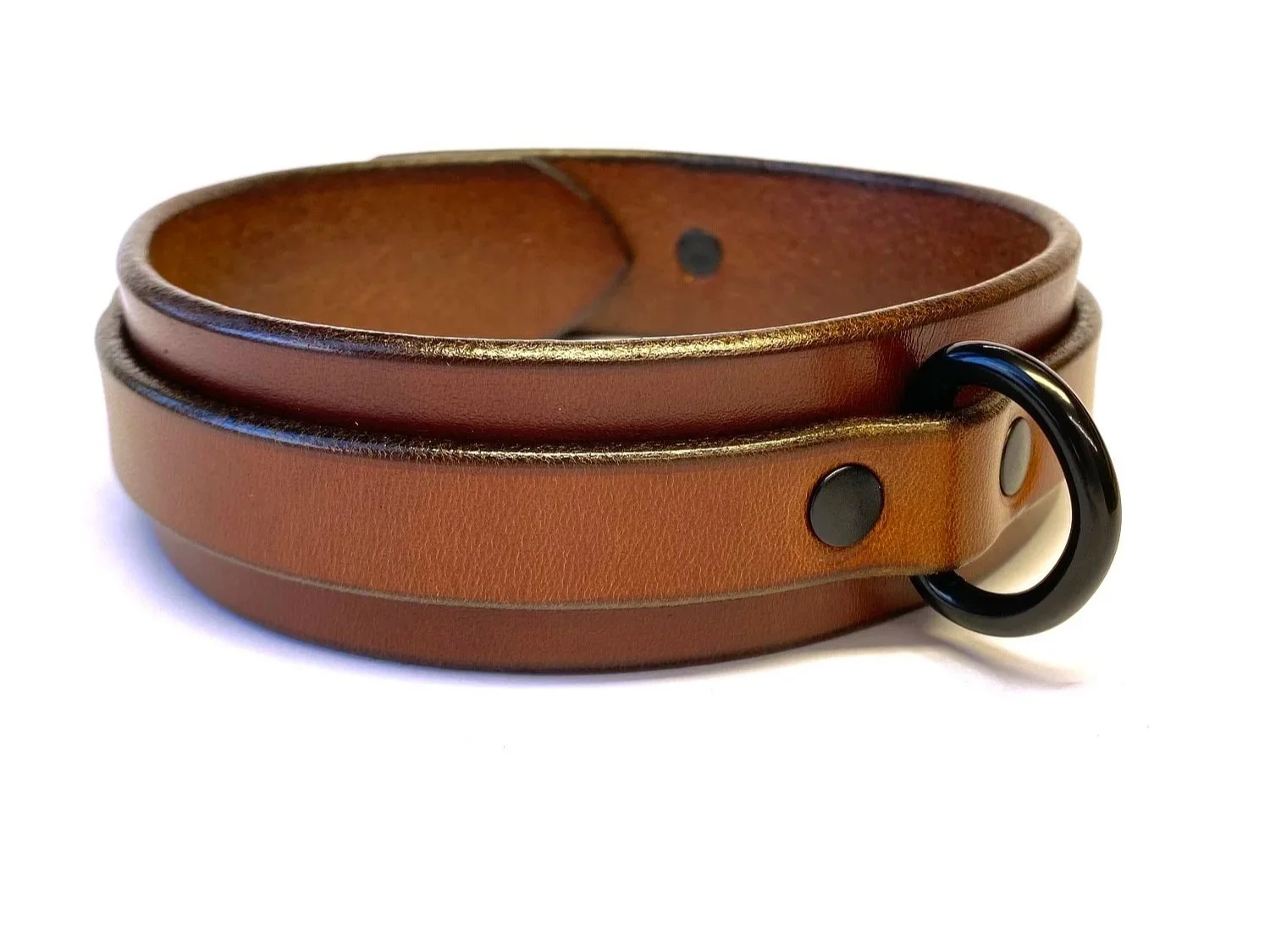 Brown Leather Bondage Collar with Black D-ring