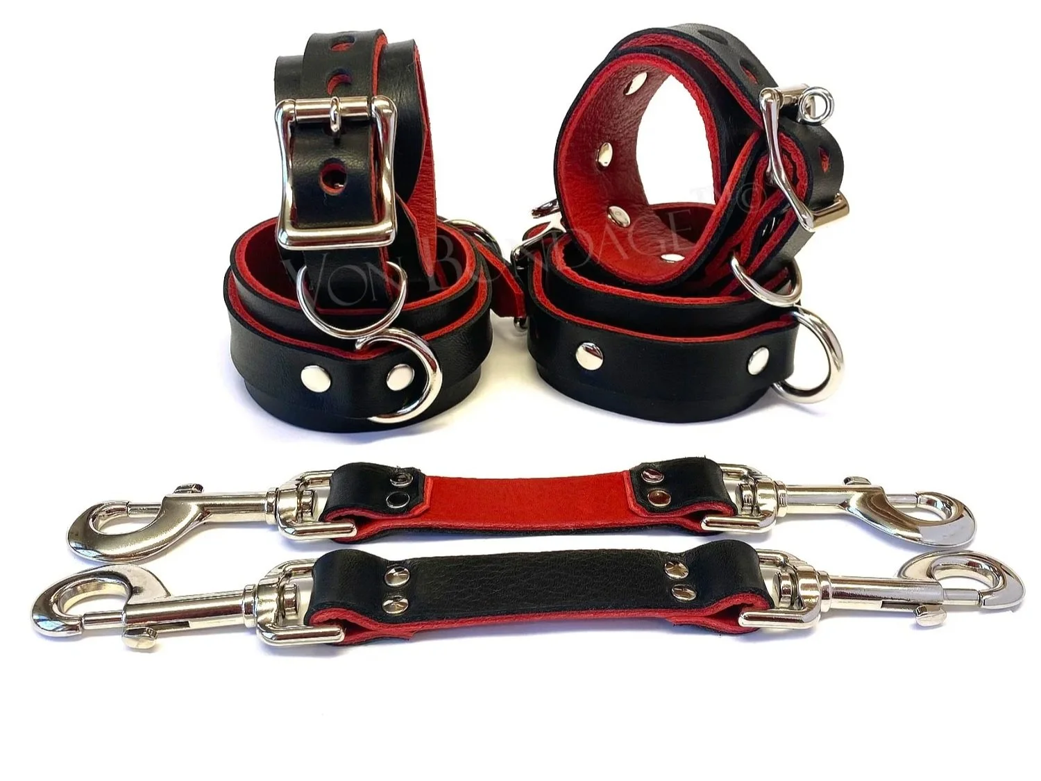 black & red Leather Restraints Set with Hogtie Bondage Straps
