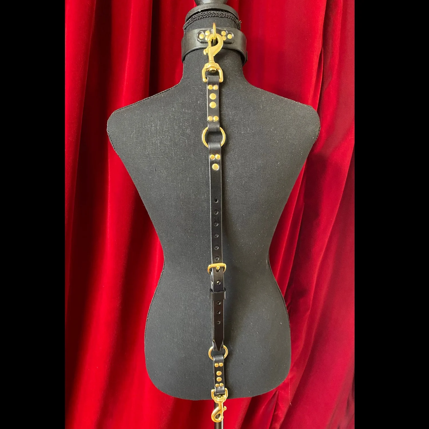.75 Black Bridle Leather Adjustable Bondage Strap in Brass