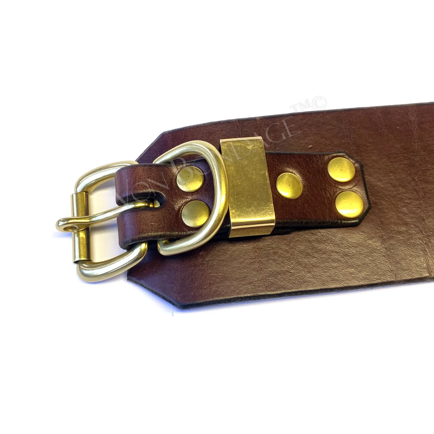 lockable brass buckle on bondage collar by von bondage