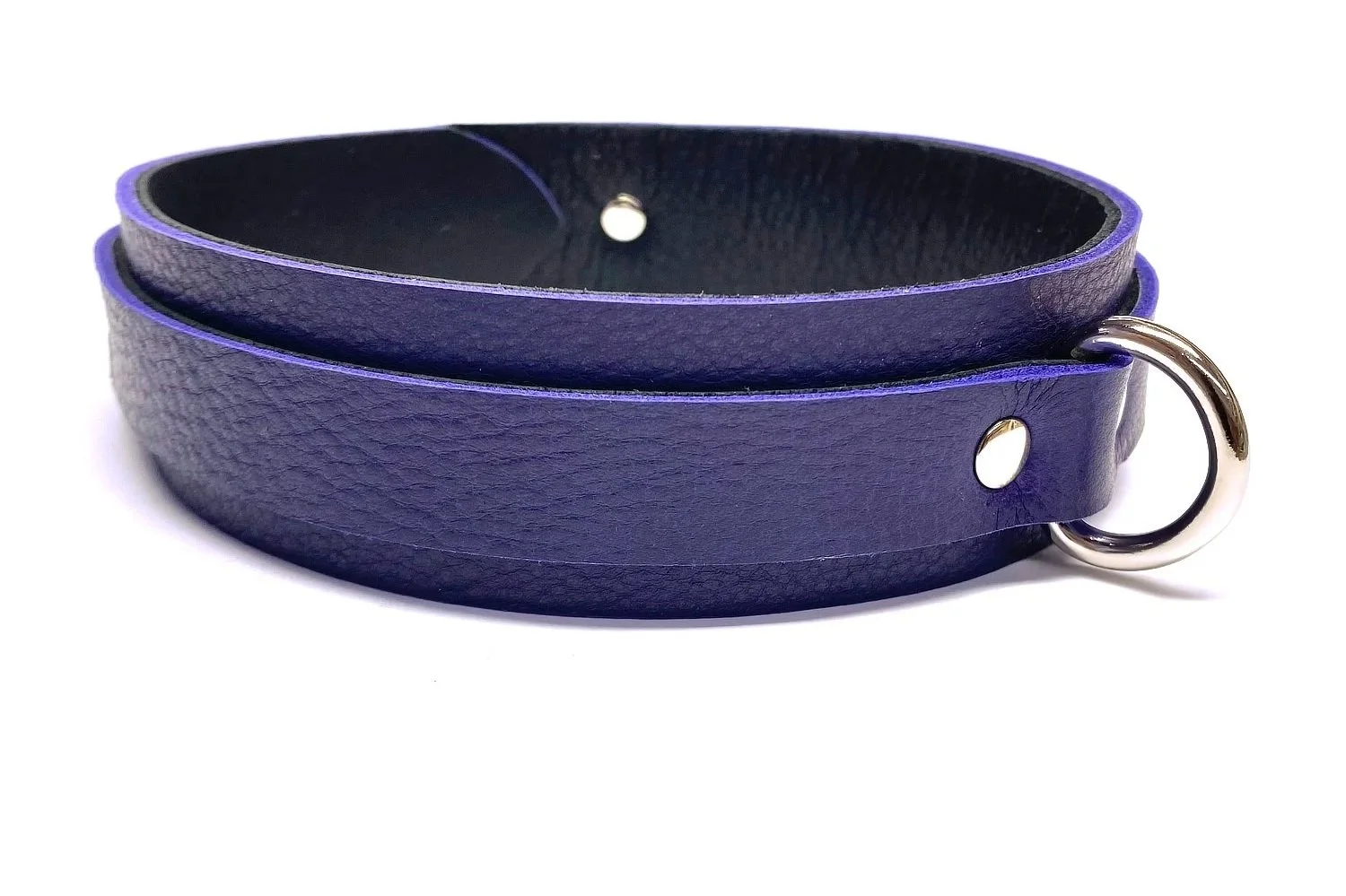 Indigo Leather BDSM Collar with D-ring.
