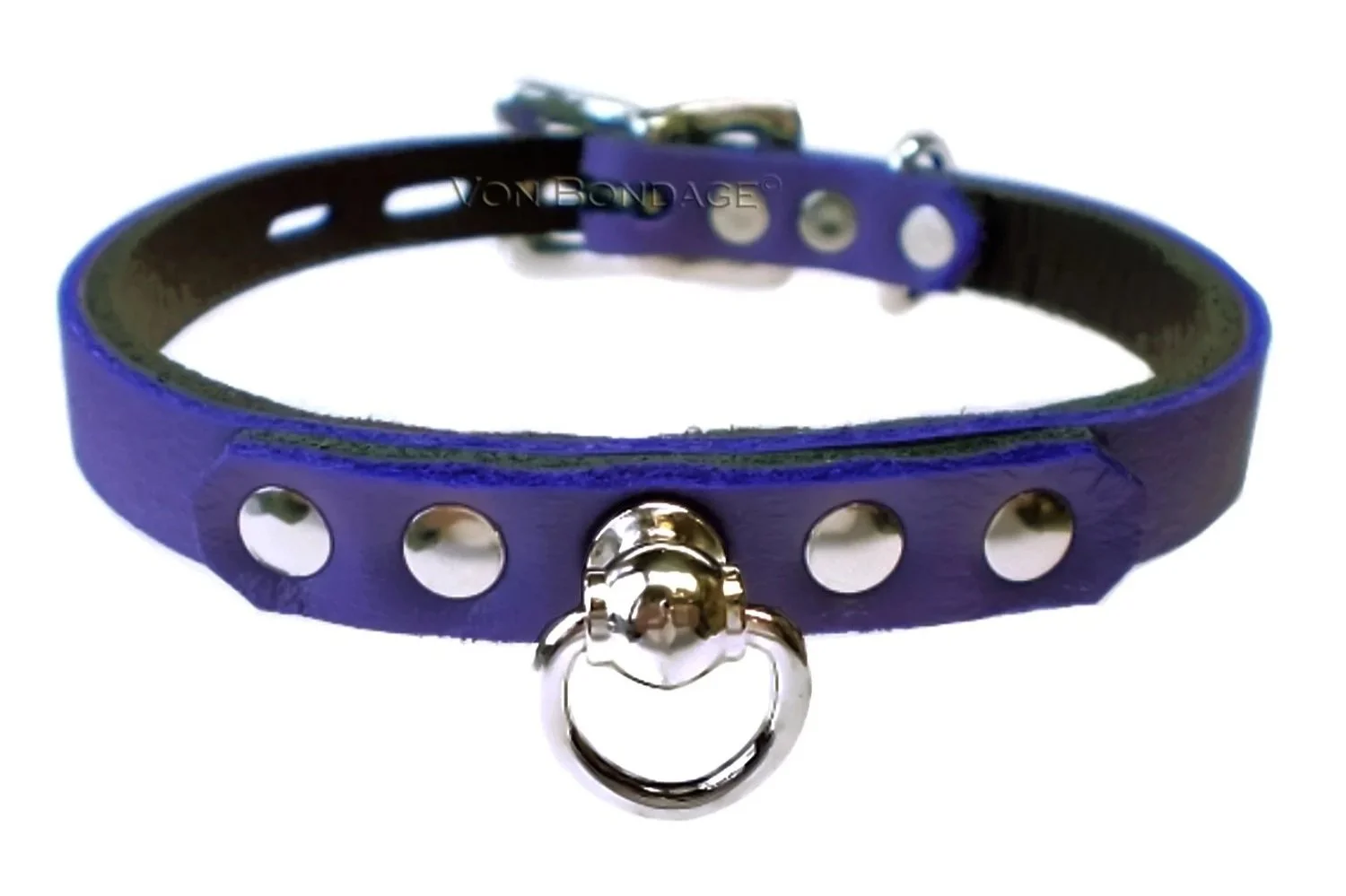 Purple Leather Day Collar with Ball Stud Ring