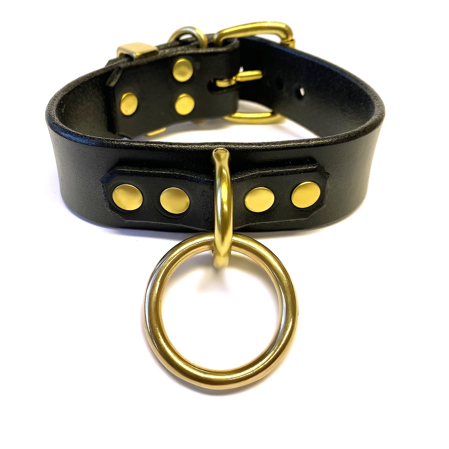 Black Leather BDSM Collar with Brass 1.25 D&O Ring