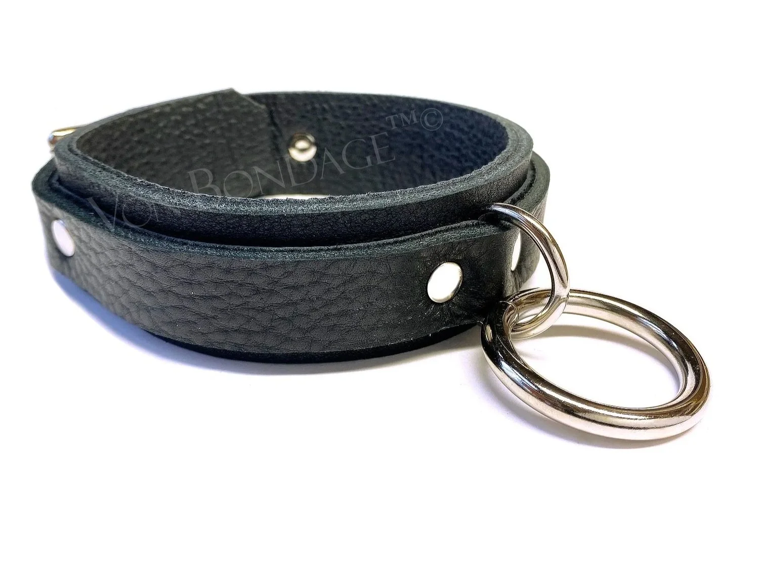 Black Bullhide Bison Leather BDSM Collar with Large O-ring