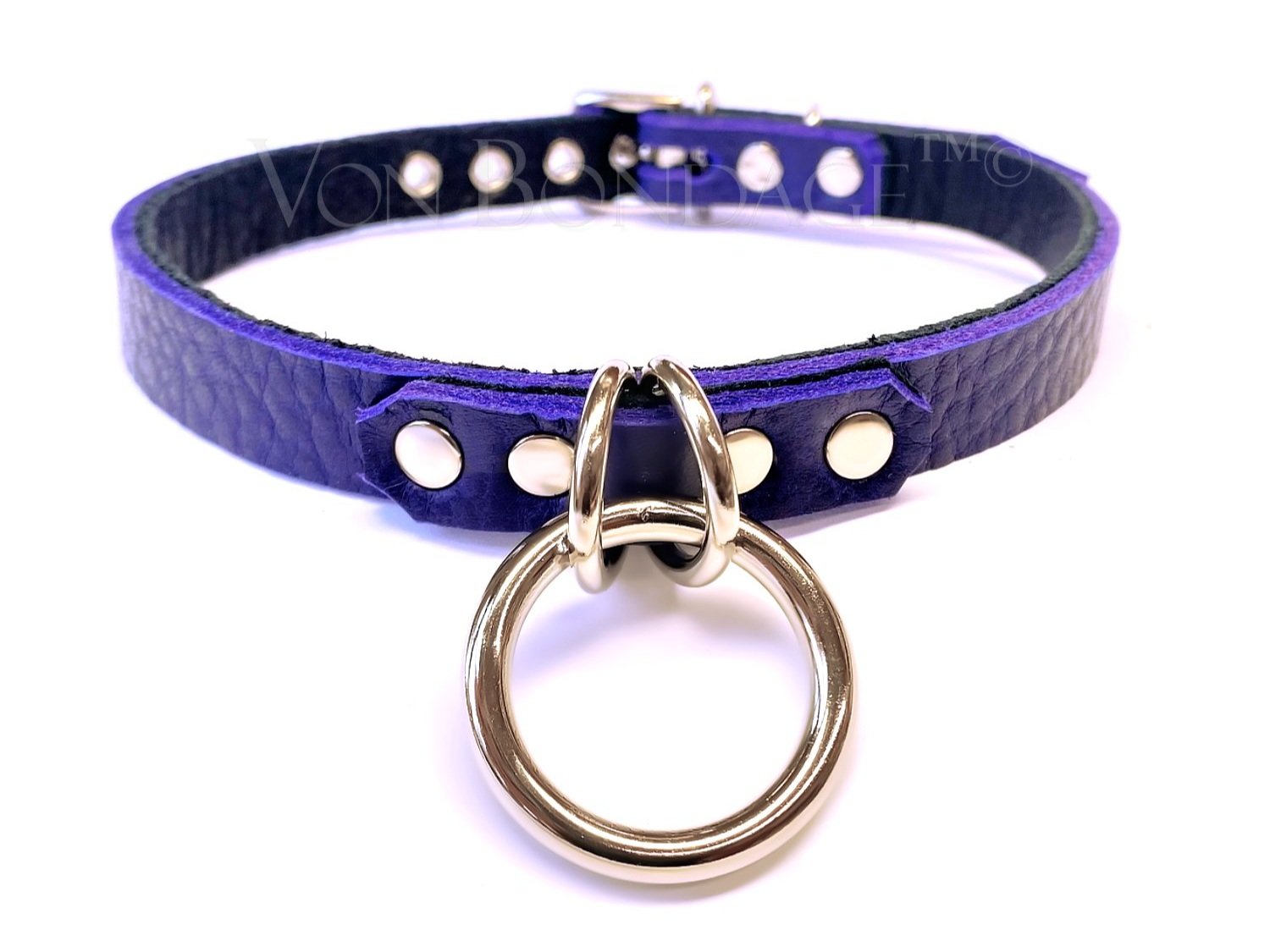 Leather Day Collar for sub with 1" Ring in Indigo