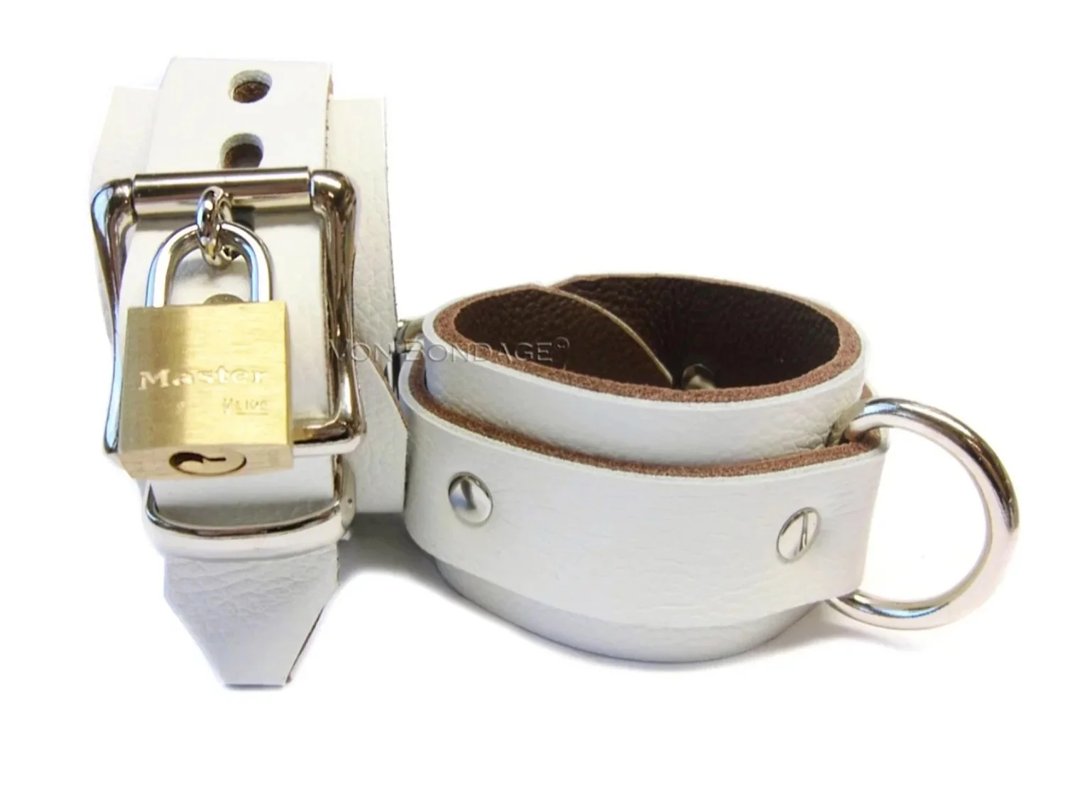 Pair of White Leather BDSM Restraints for wrists or ankles