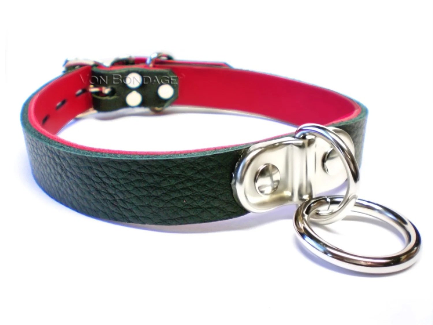 Black & Red Leather Collar with Plated D&O Ring