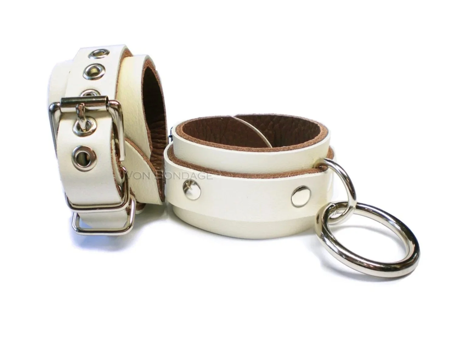 White Leather Restraints with 1.25 O-rings