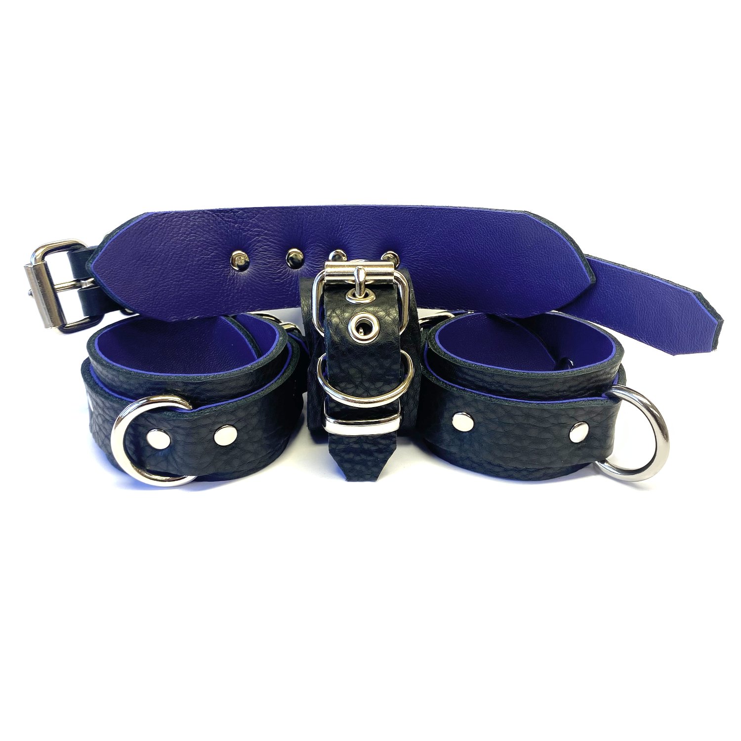 Black Bullhide with Purple Lambskin Leather Wrist &amp; Ankle Restraints