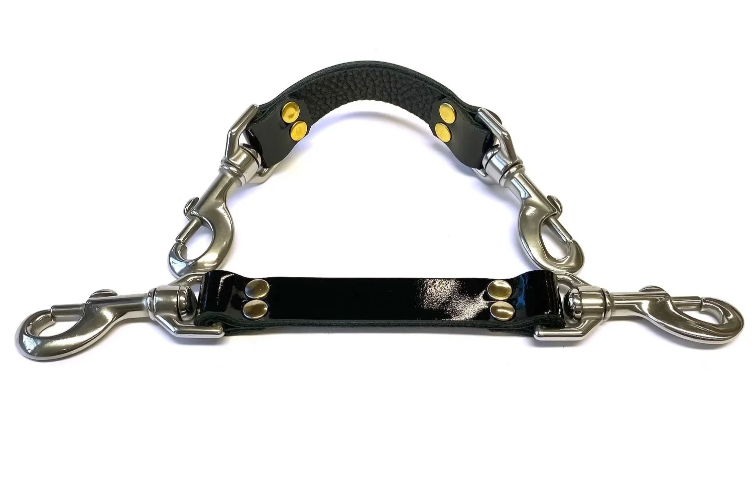 Pair of Black Patent Leather BDSM Straps with Stainless Steel Bolt Snaps