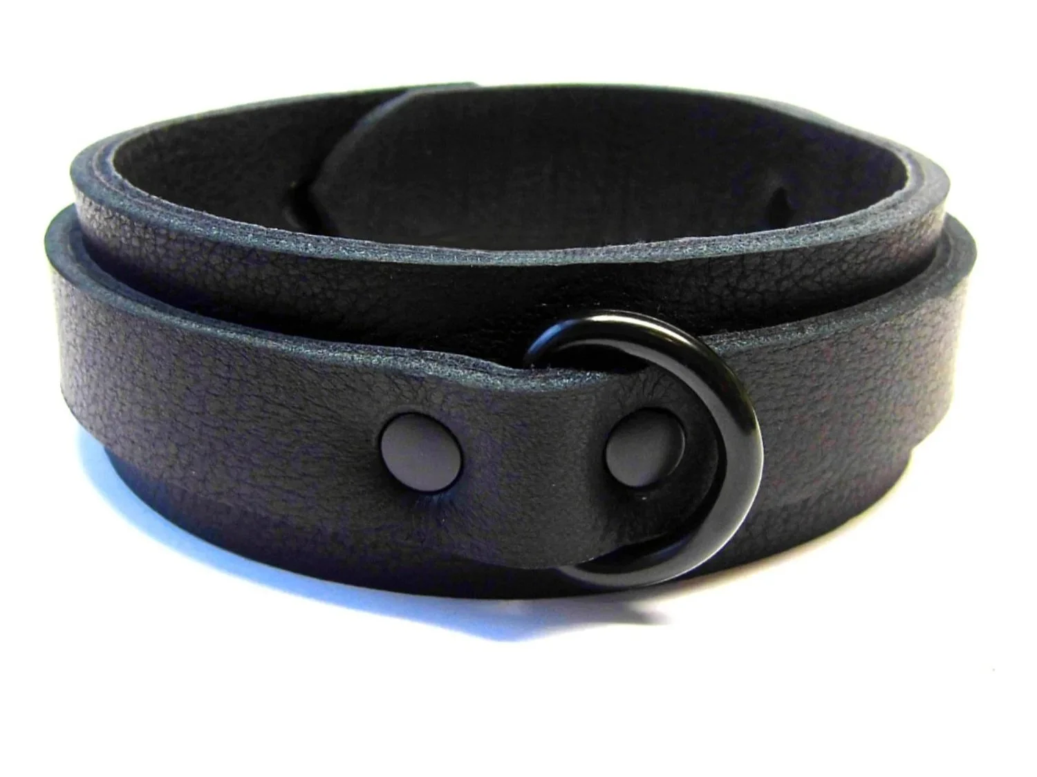 black bison leather bdsm collar with black d-ring