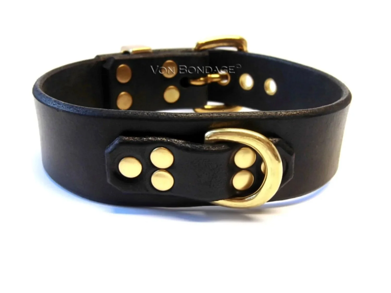 Leather BDSM Collar with brass D-Ring for Leash