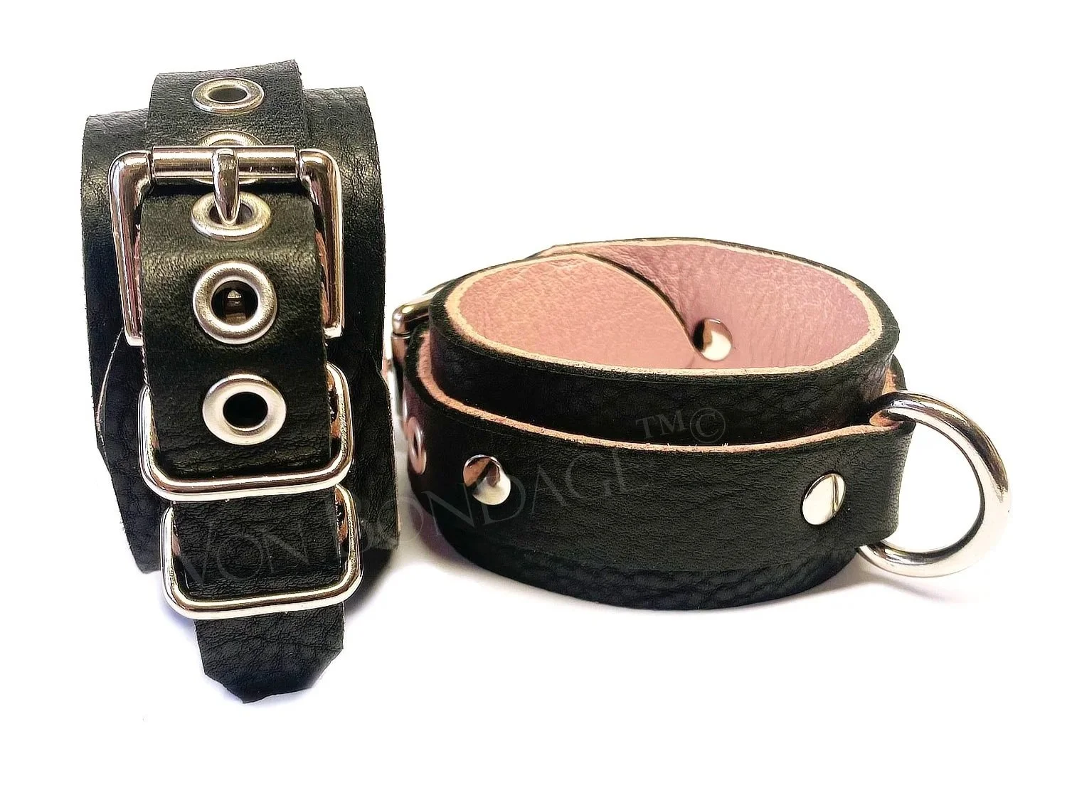 Soft Leather Restraints with D-rings lined in Pink Napa
